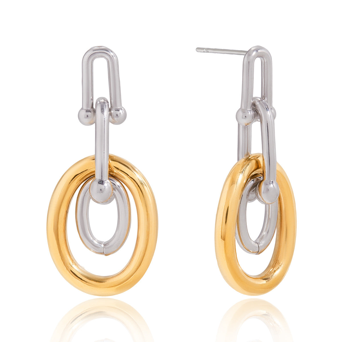 Geometric Stainless Steel Earrings with Plating Finish for Women, Luxury Minimalist Ear Jewelry for Fall and Winter