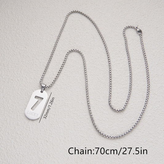 Minimalist Lucky Number 7 Pendant Necklace in Titanium Steel with Polished Finish for Women and Men