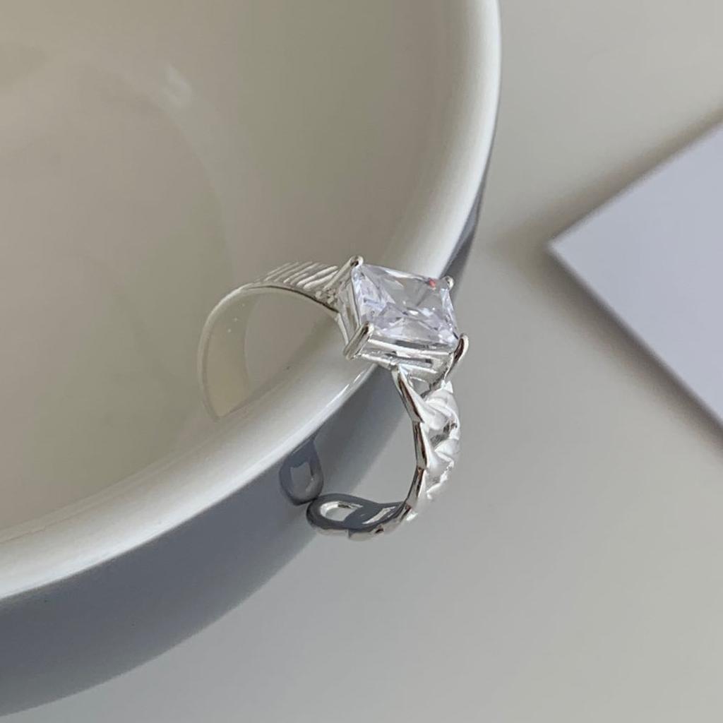 Anello a catena in argento sterling 925 con zirconi cubici intarsiati, minimalista e grazioso, da donna