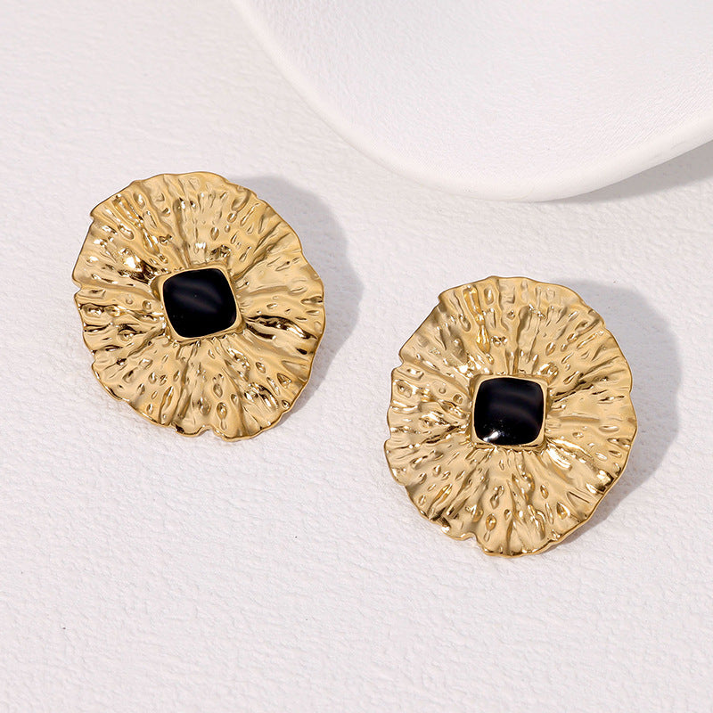 Vintage French-Inspired Geometric Stainless Steel Stud Earrings for Women with Plated Finish