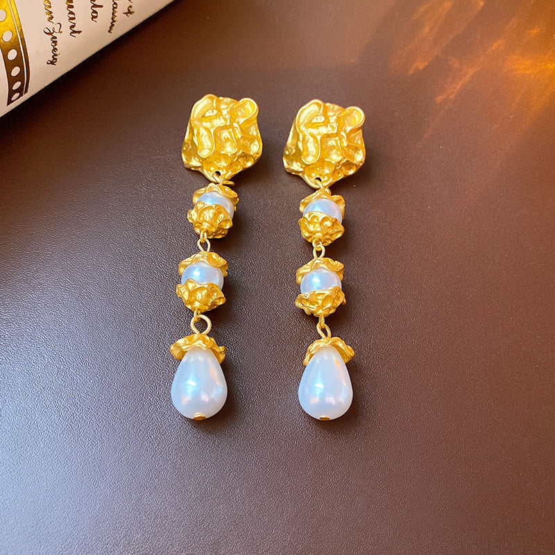 Vintage Pearl Drop Earrings with Gold Plating Stainless Steel Posts for Women