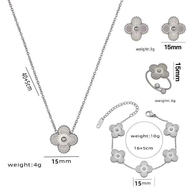 Fashionable Four-Leaf Clover Clavicle Necklace Set for Women in Titanium Steel with Laser Finish and Geometric Design