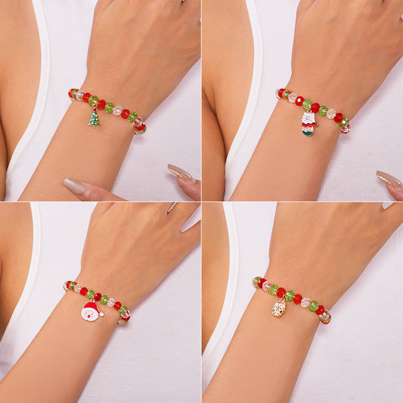 Conjunto de pulseras artesanales de aleación con temática navideña con dijes de Papá Noel, árbol de Navidad y guantes para mujer