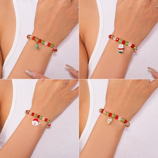 Conjunto de pulseras artesanales de aleación con temática navideña con dijes de Papá Noel, árbol de Navidad y guantes para mujer