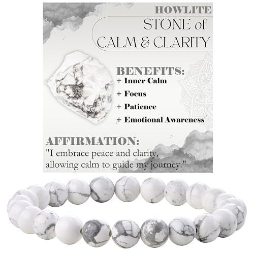 8mm Natural Agate and White Turquoise Round Beaded Stretch Bracelet Unisex Geometric Handmade Jewelry