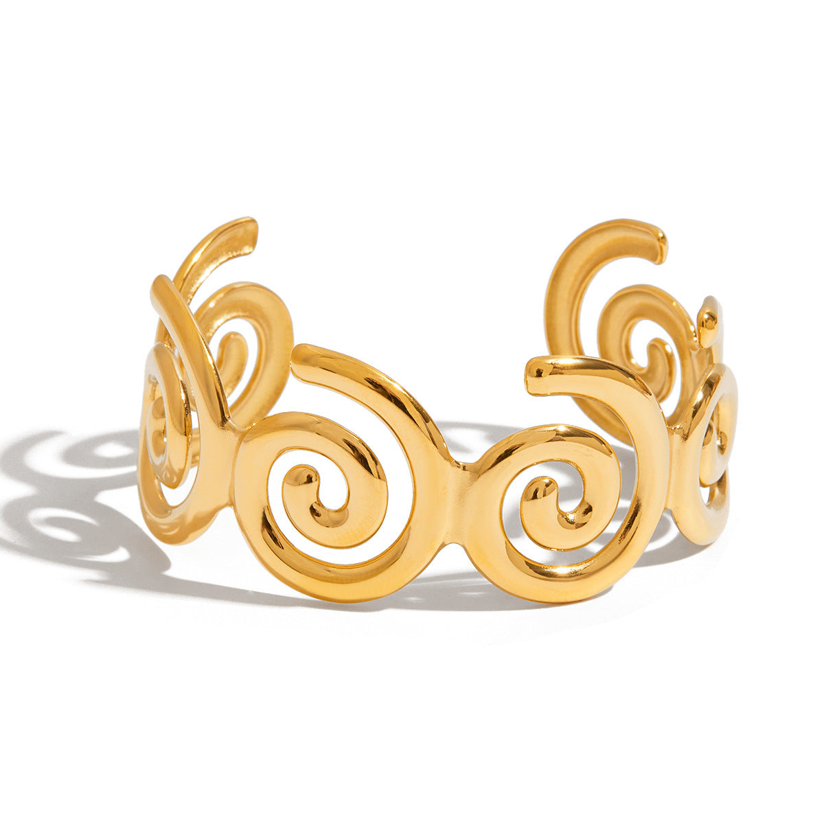 Elegante bracciale da donna in acciaio inossidabile traforato con motivo a conchiglia, finitura galvanizzata, stile ufficio alla moda