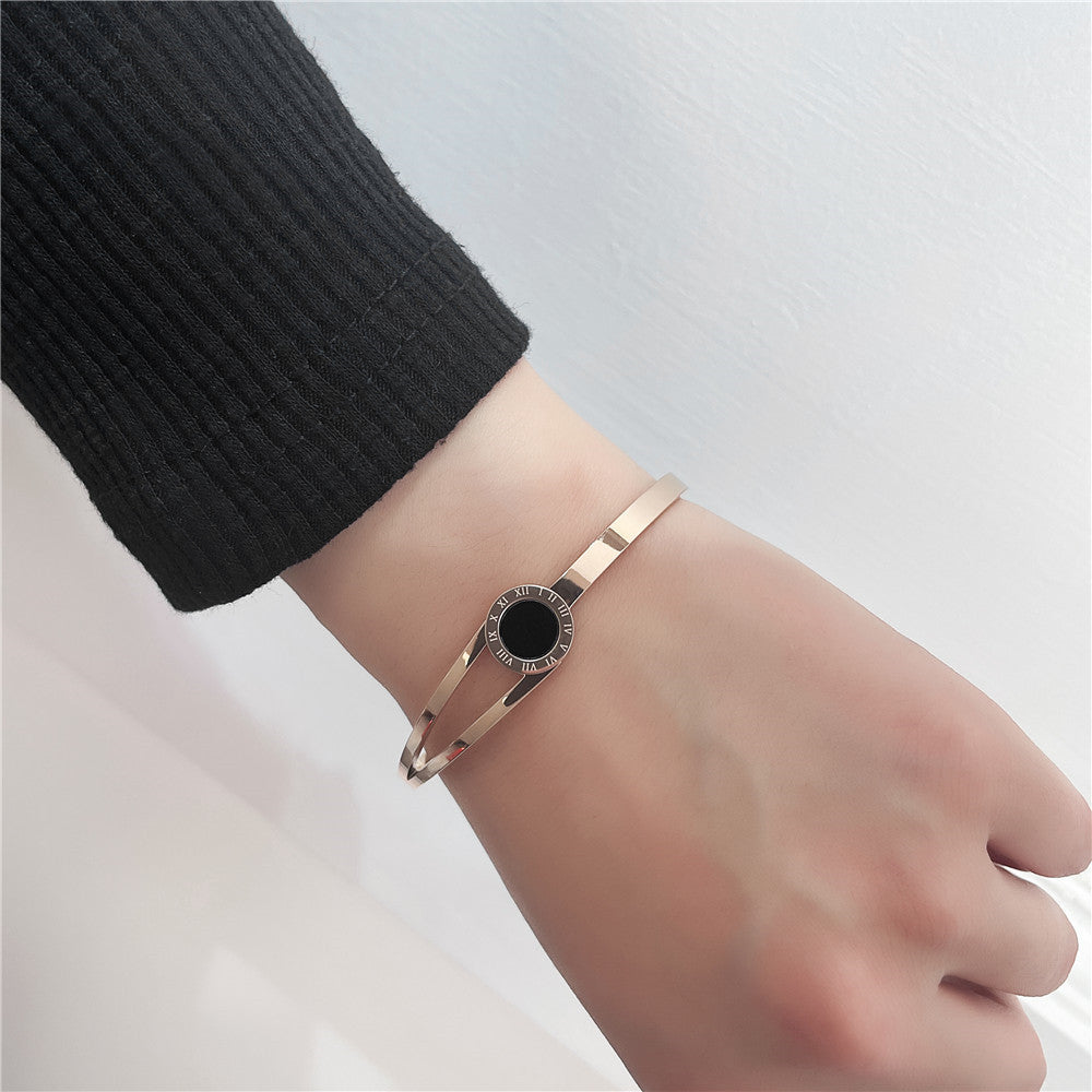 Minimalist Roman Numeral Geometric Titanium Steel Cuff Bracelet