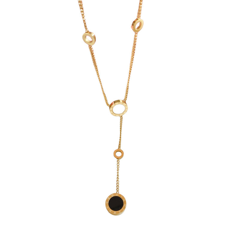 Minimalist Gold Plated Titanium Steel Floral Tassel Necklace for Unisex