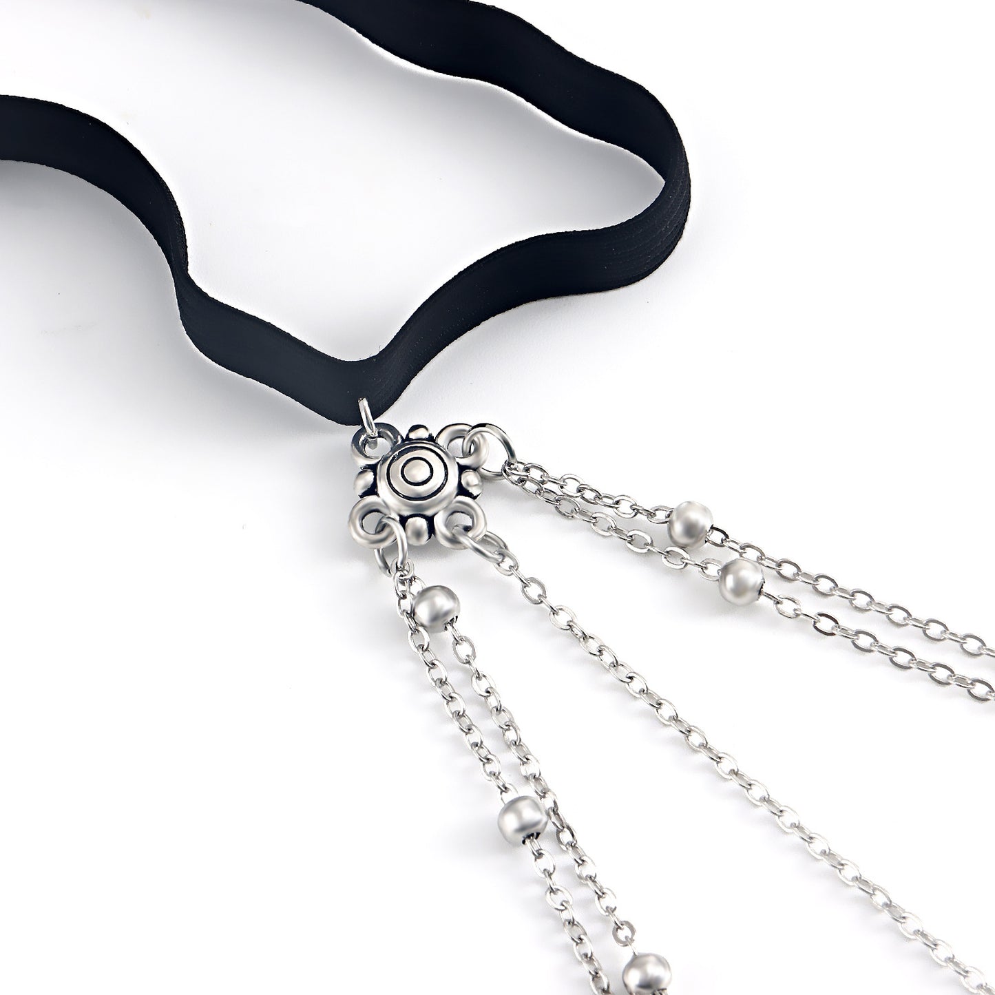 Geometric Moon Pendant Body Chain with Tassel Detail for Women Alloy Double-Layer Beaded Chain
