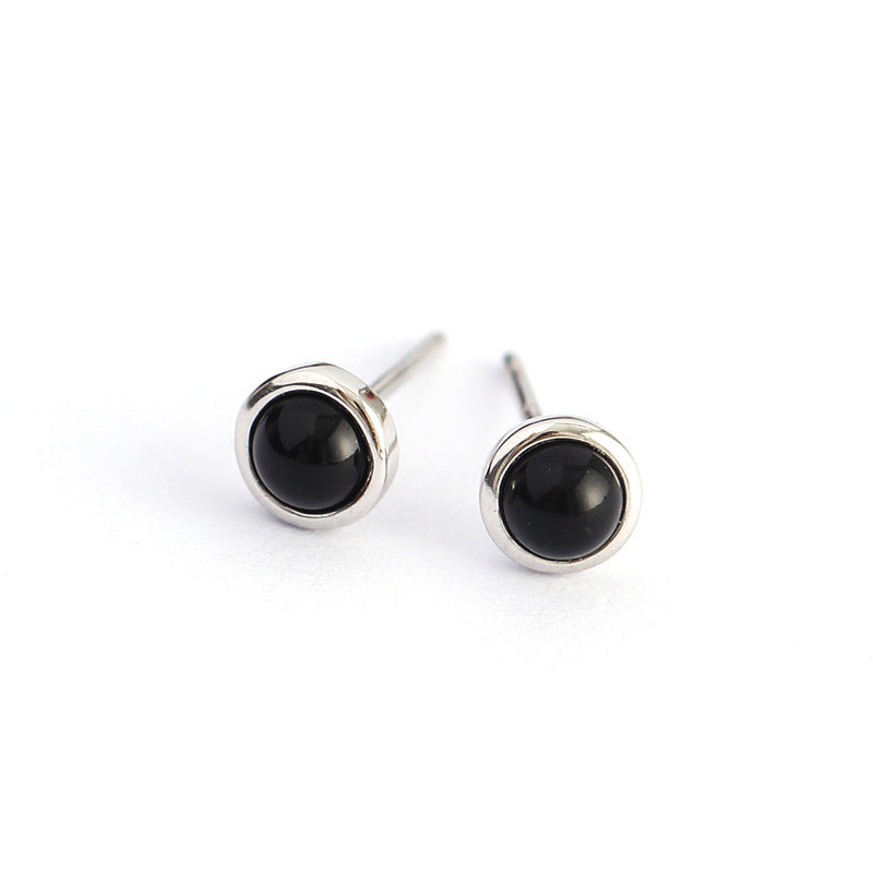 Minimalist Geometric S925 Sterling Silver Stud Earrings with Agate and Turquoise Accents