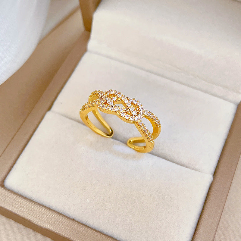 Minimalist Cross-Over Twisted Ring in Brass with Gold Plating for Women