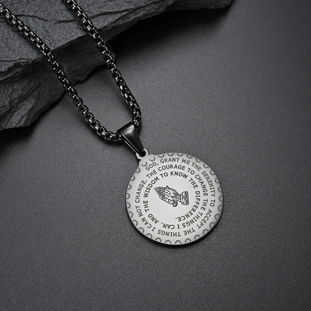 18K Gold Plated Geometric Round Stainless Steel Pendant Necklace with Curb Chain for Unisex