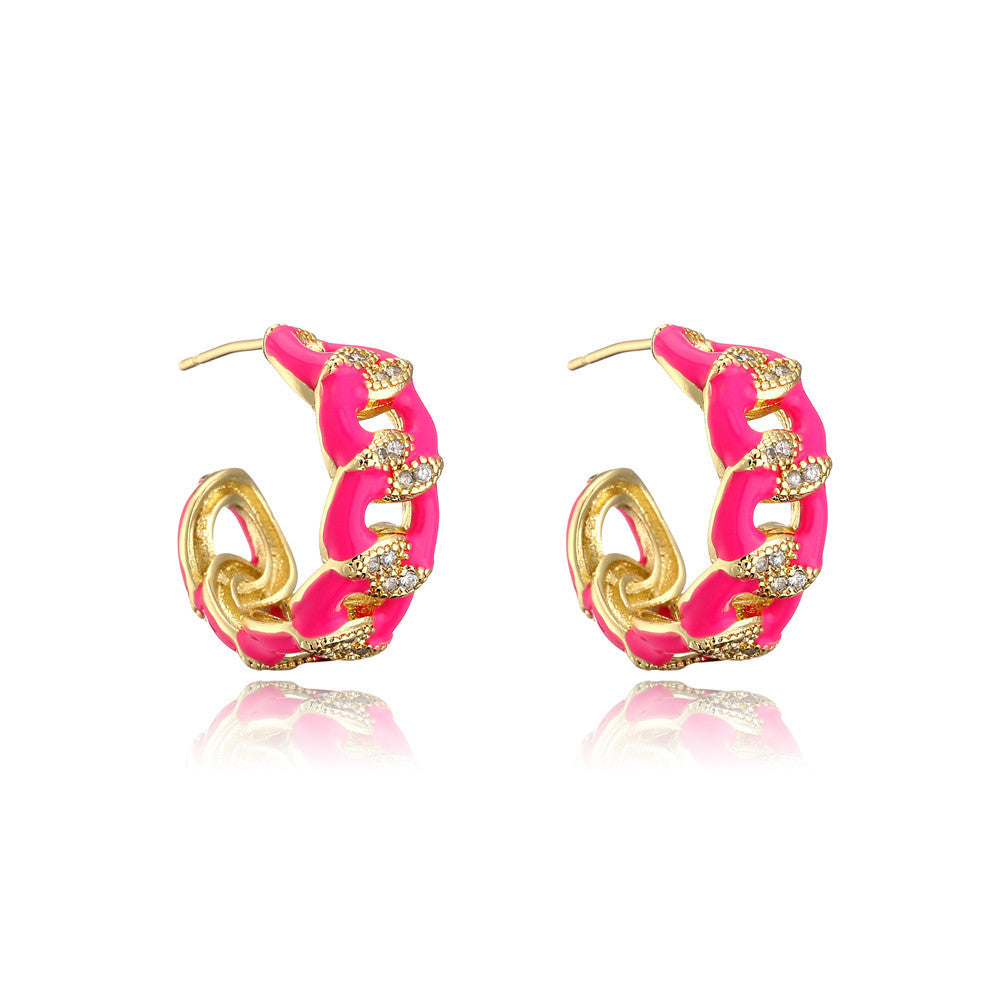 Colorful Drip Oil Gold Plated Brass Geometric Earrings with Cubic Zirconia
