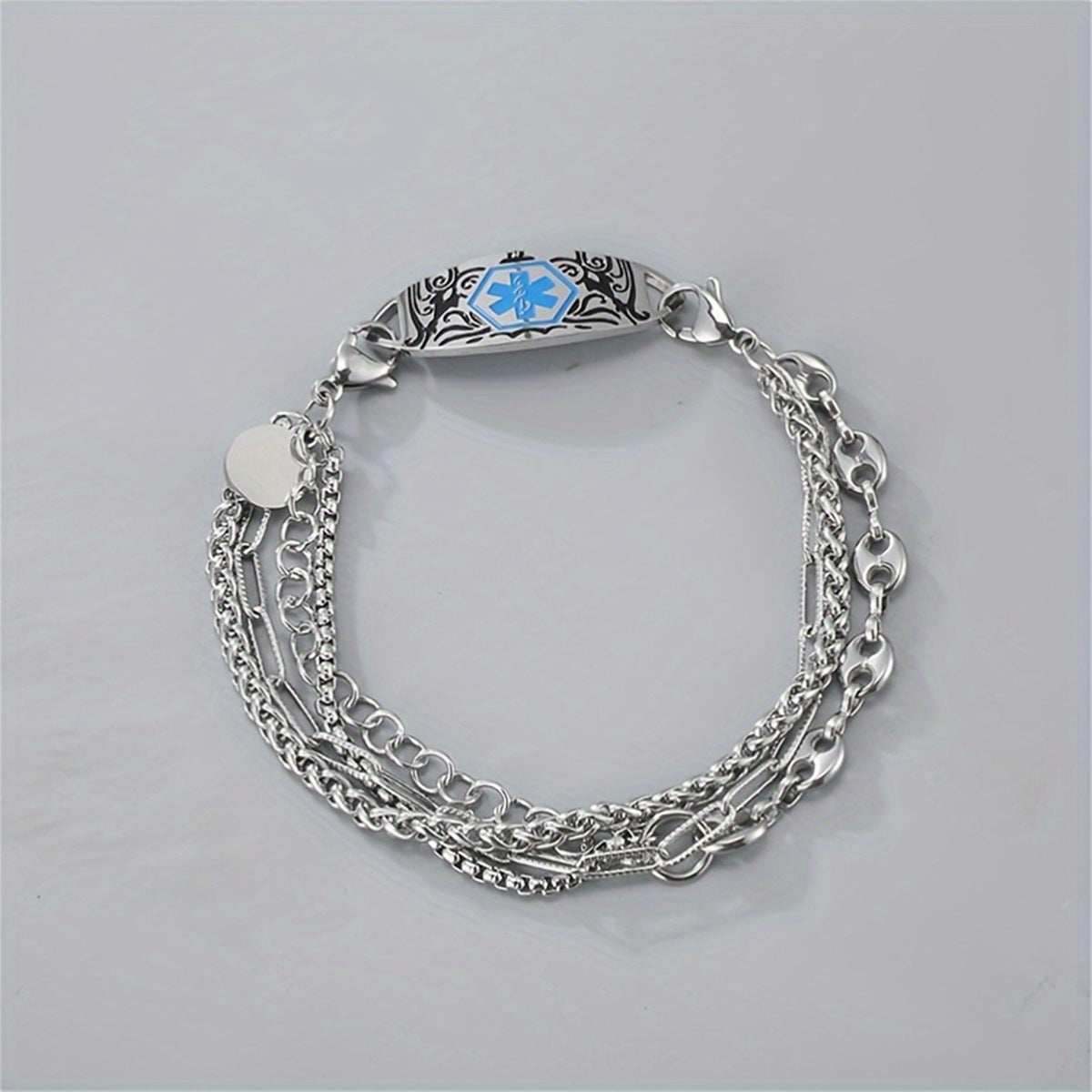 Polished Stainless Steel Geometric Medical ID Charm Bar Bracelet Unisex DIY