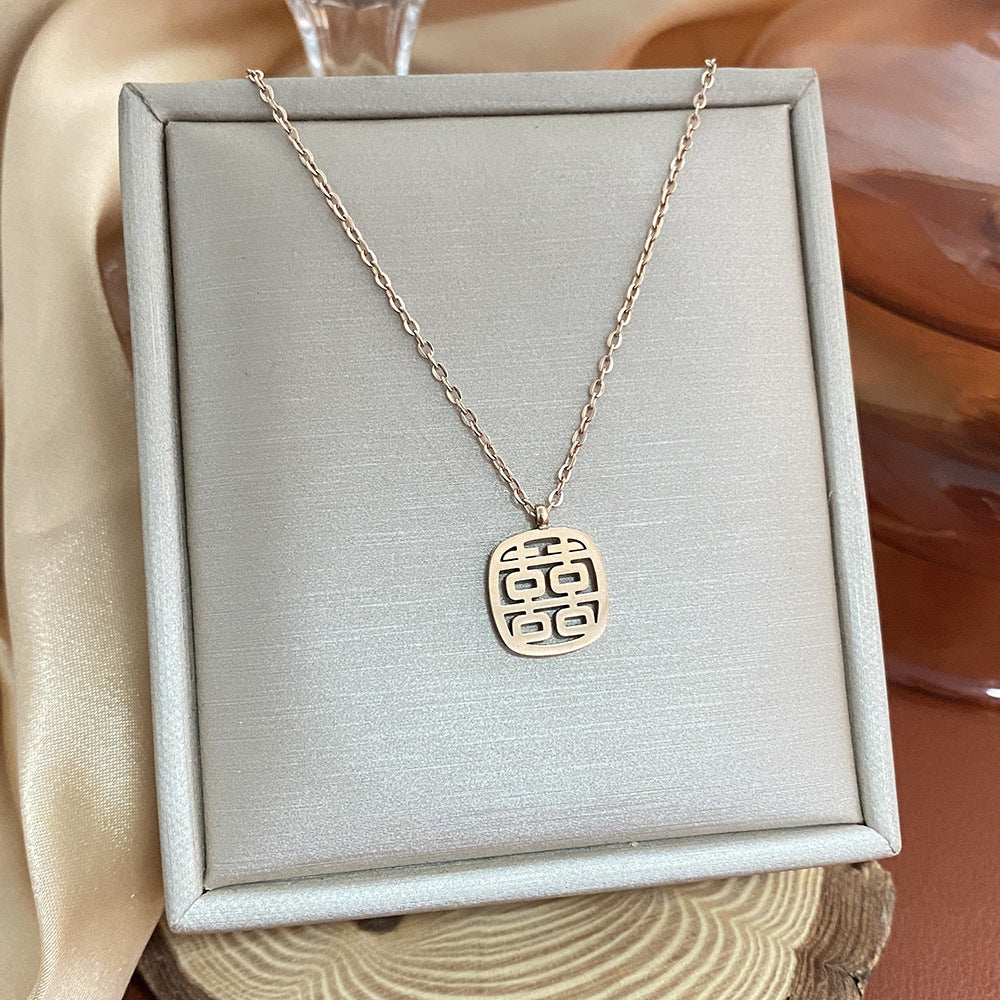 18K Gold Plated Titanium Steel Heart Cartoon Leaf Necklace with Ethnic Elements