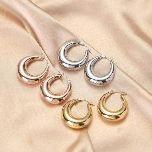 Minimalist Geometric Stainless Steel Earrings with 18K Vacuum Plating for Women