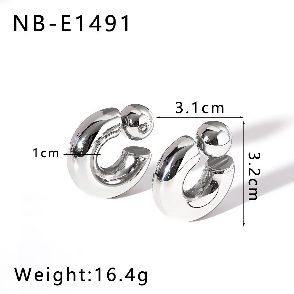 Minimalist Geometric C-Shaped Hollow Stainless Steel Earrings for Women with Vacuum Electroplated 18K Gold Finish