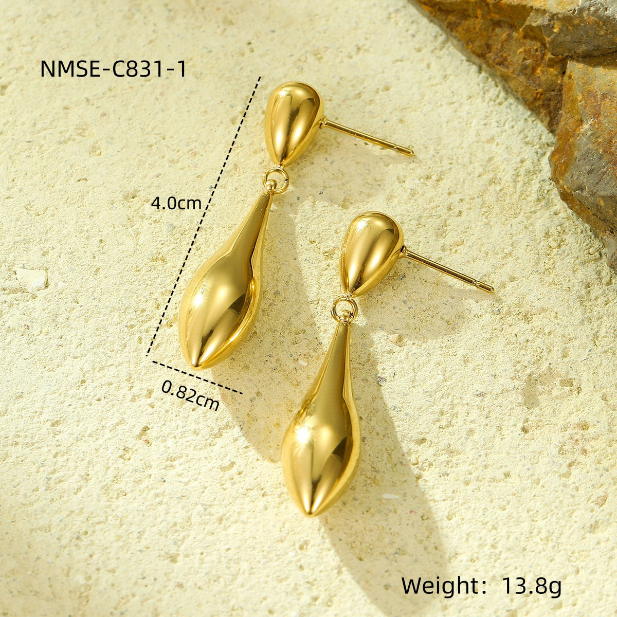 Fashionable Irregular Teardrop-Shaped Stainless Steel Earrings with 18K Gold Plating for Women