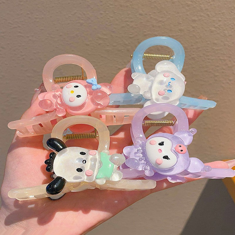 Simpatica Clip per Capelli Sanrio Cartone Animato con Fiocco in Resina Plastica Accessorio per Capelli per Ragazze Dolce Forcina per Studentessa Clip a Squalo per Acconciatura Coda di Cavallo