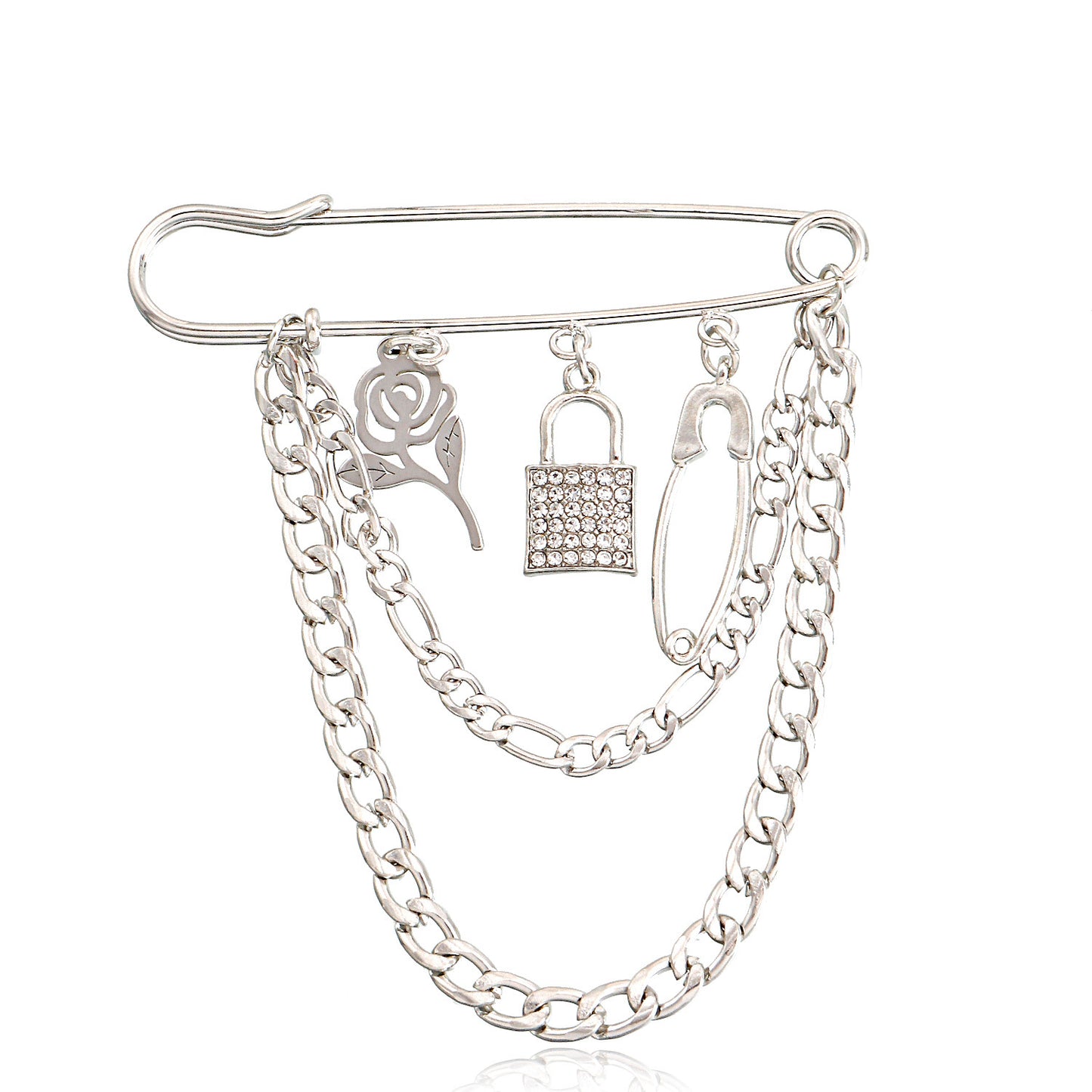 Punk Style Geometric Rose Pendant Brooch for Women Alloy Jewelry with Plated Finish