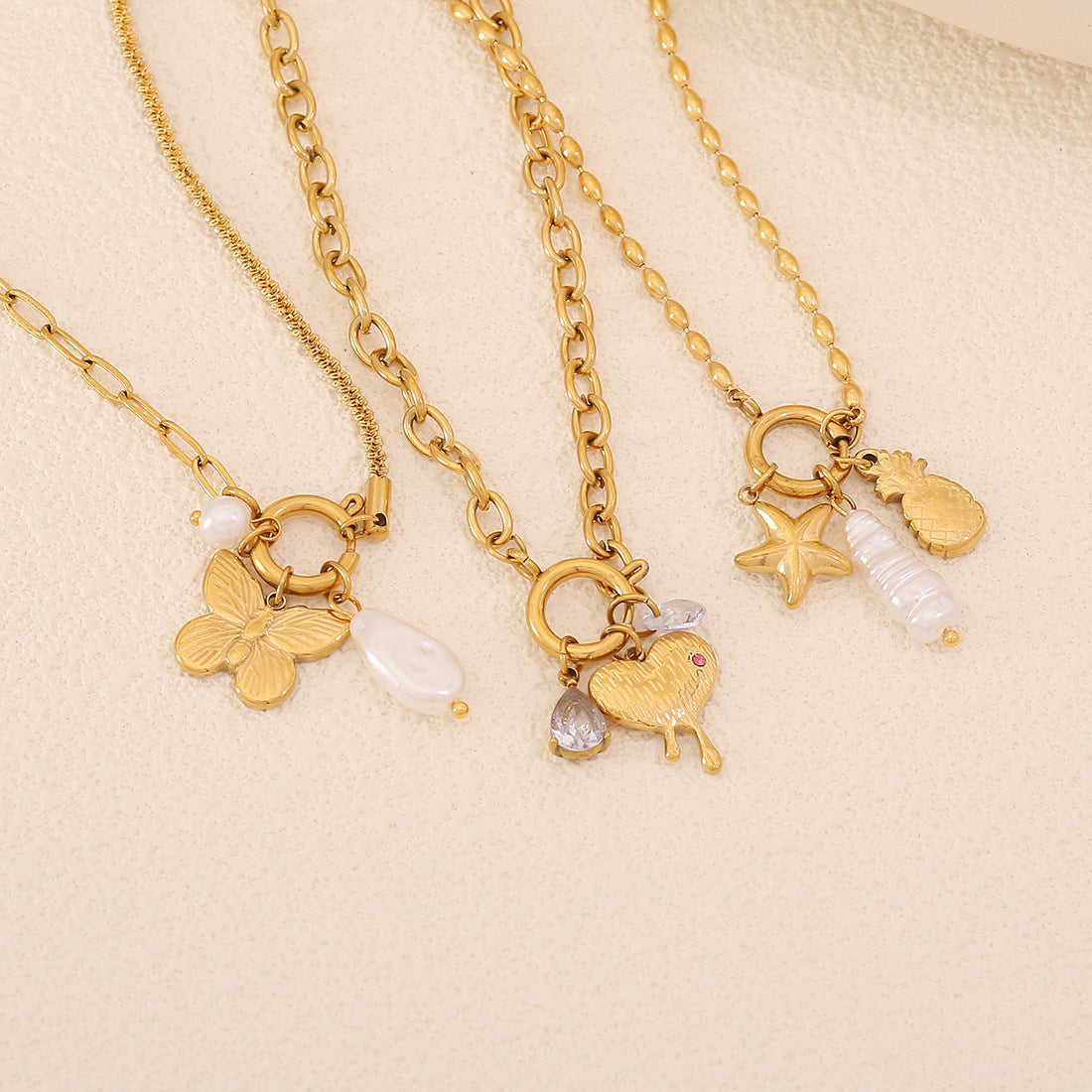 Elegant Stainless Steel Plated Heart Starfish Butterfly Detachable DIY Charm Bar Necklace for Women