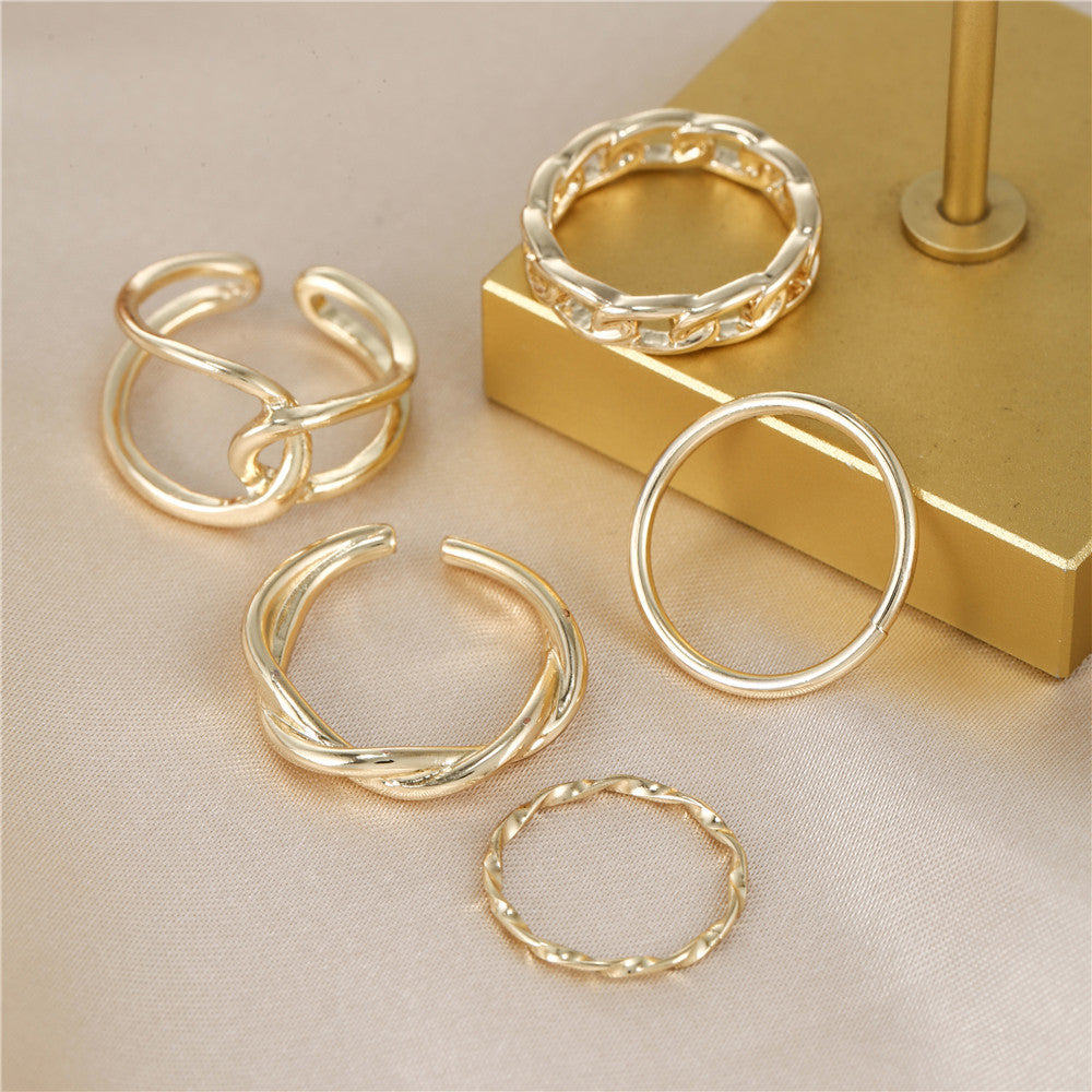 Minimalist Geometric Round Plated Alloy Ring Set for Women