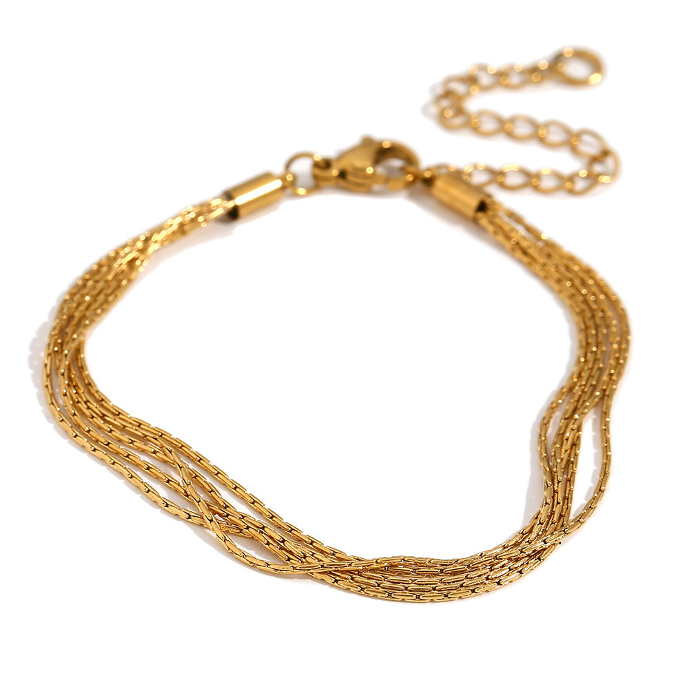 Minimalist Geometric Stainless Steel Plated 18K Gold Overlapping Bracelet for Women
