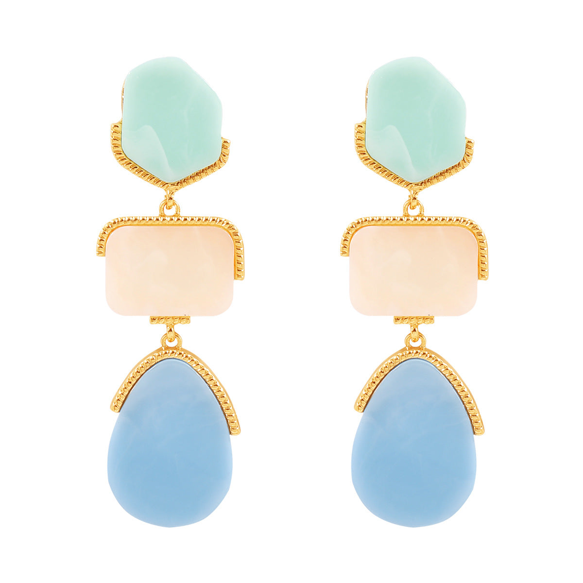 Pendientes largos colgantes bohemios geométricos de acetato y aleación con baño, para mujer