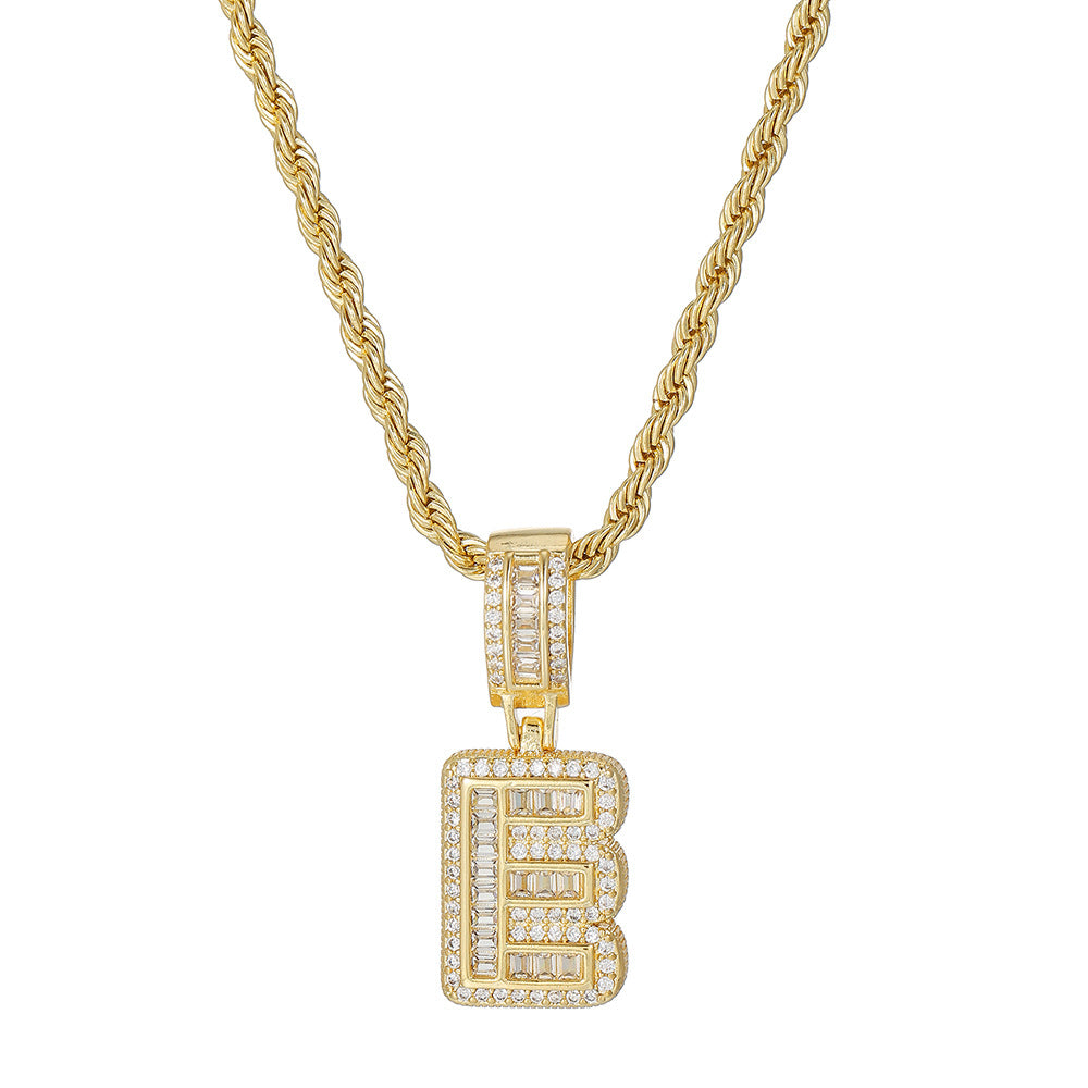 Personalized 18K Gold Plated Brass Cubic Zirconia Letter Pendant Necklace with Stainless Steel Rope Chain