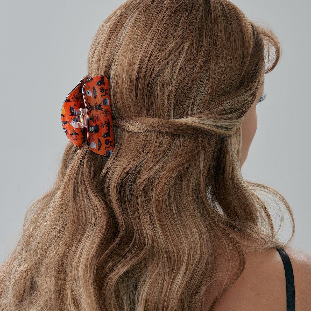 Artiglio per capelli in acrilico a tema zucca e fantasma di Halloween, con finitura galvanizzata, per donna