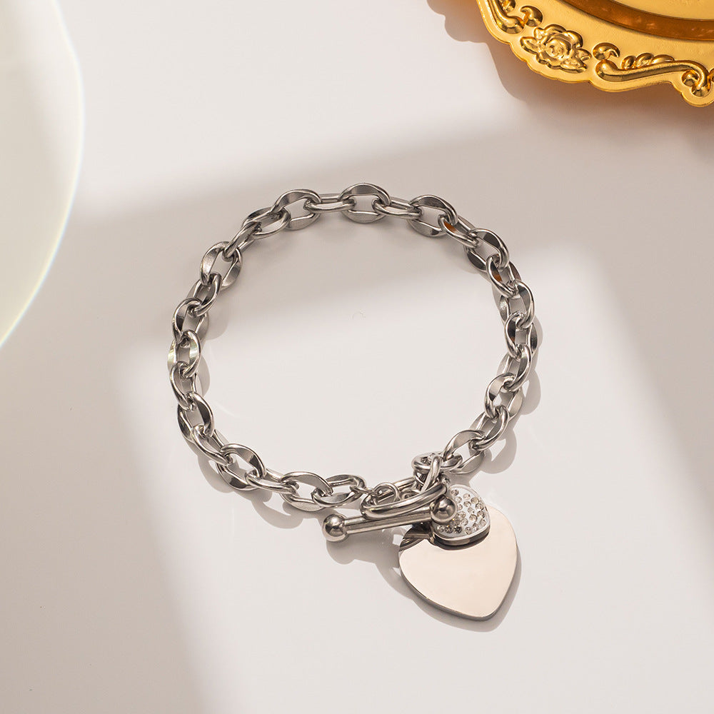Minimalist Geometric Titanium Steel Hand Bracelet with Gold Inlay and Peace Knot Design for Women