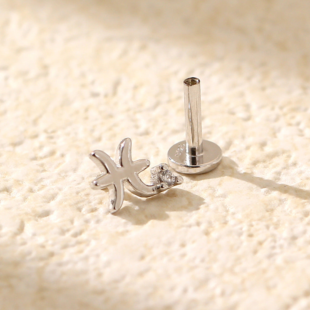 Minimalist S925 Sterling Silver Zodiac Flat Back Cartilage Earrings for Unisex