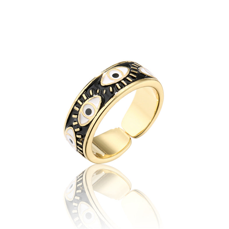 Anello aperto Occhio di Allah geometrico alla moda per donna con finitura smaltata in cinque colori e pavé di microzirconi