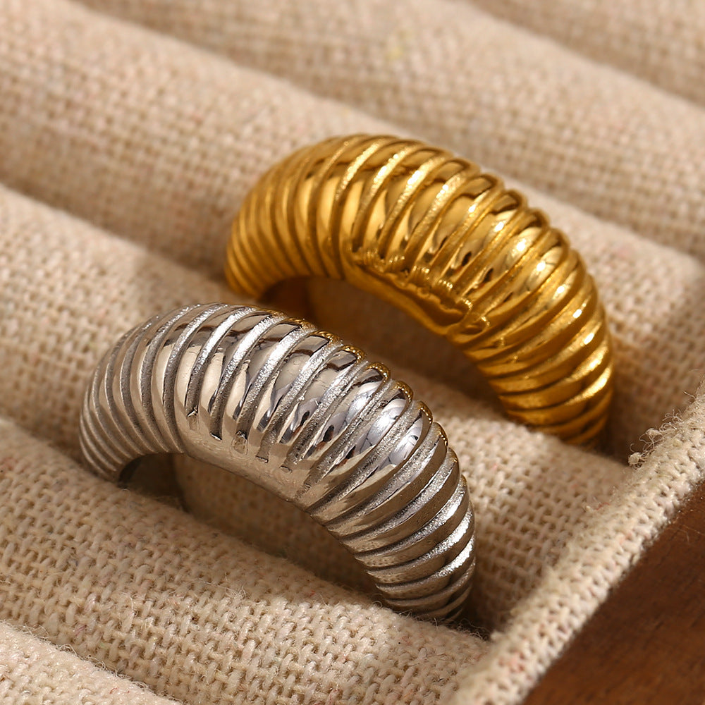 Anello da donna lungo, placcato in oro 18 carati, in acciaio inossidabile, con geometria vintage alla moda