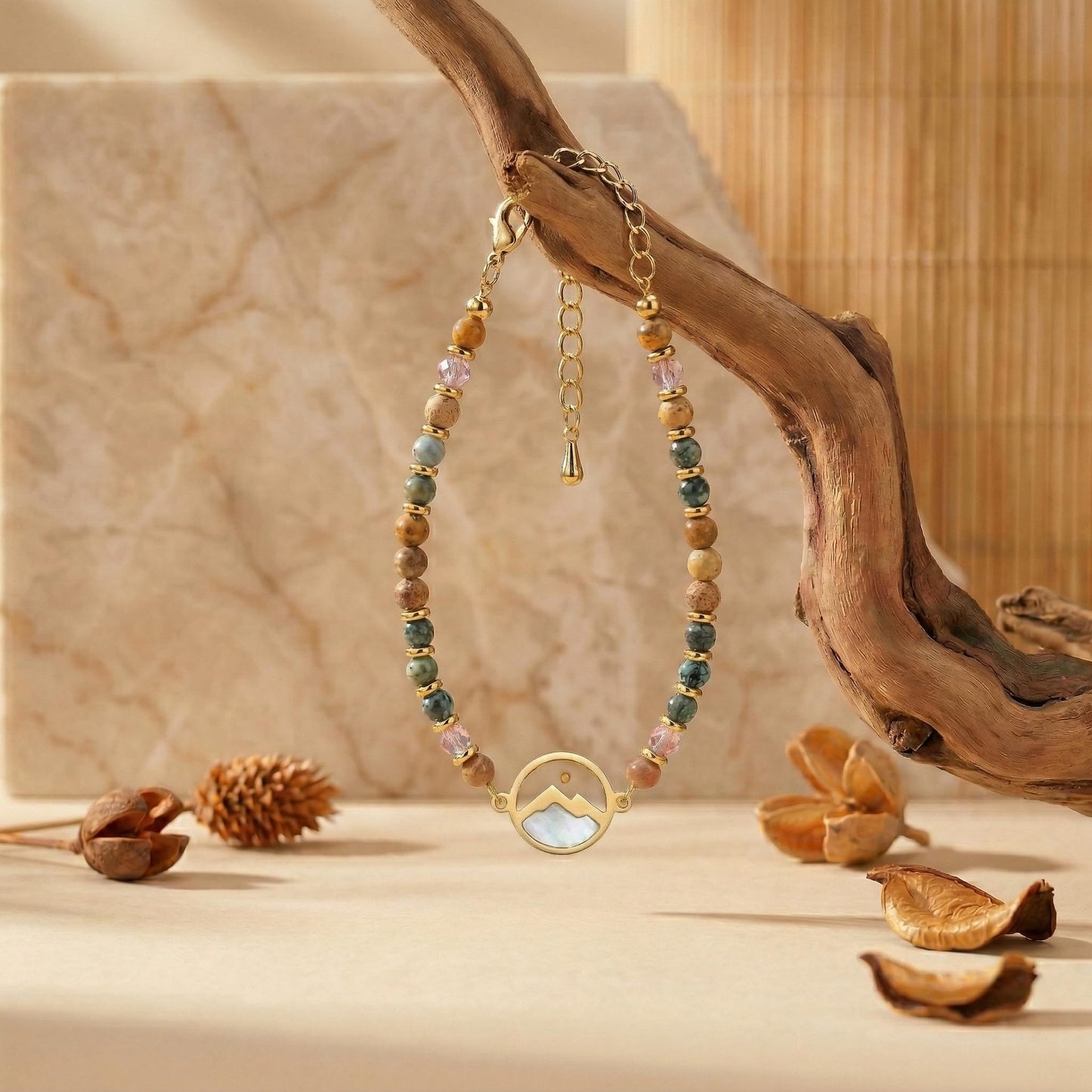 Luxury Geometric Natural Turquoise Crystal Floral Bracelet for Women