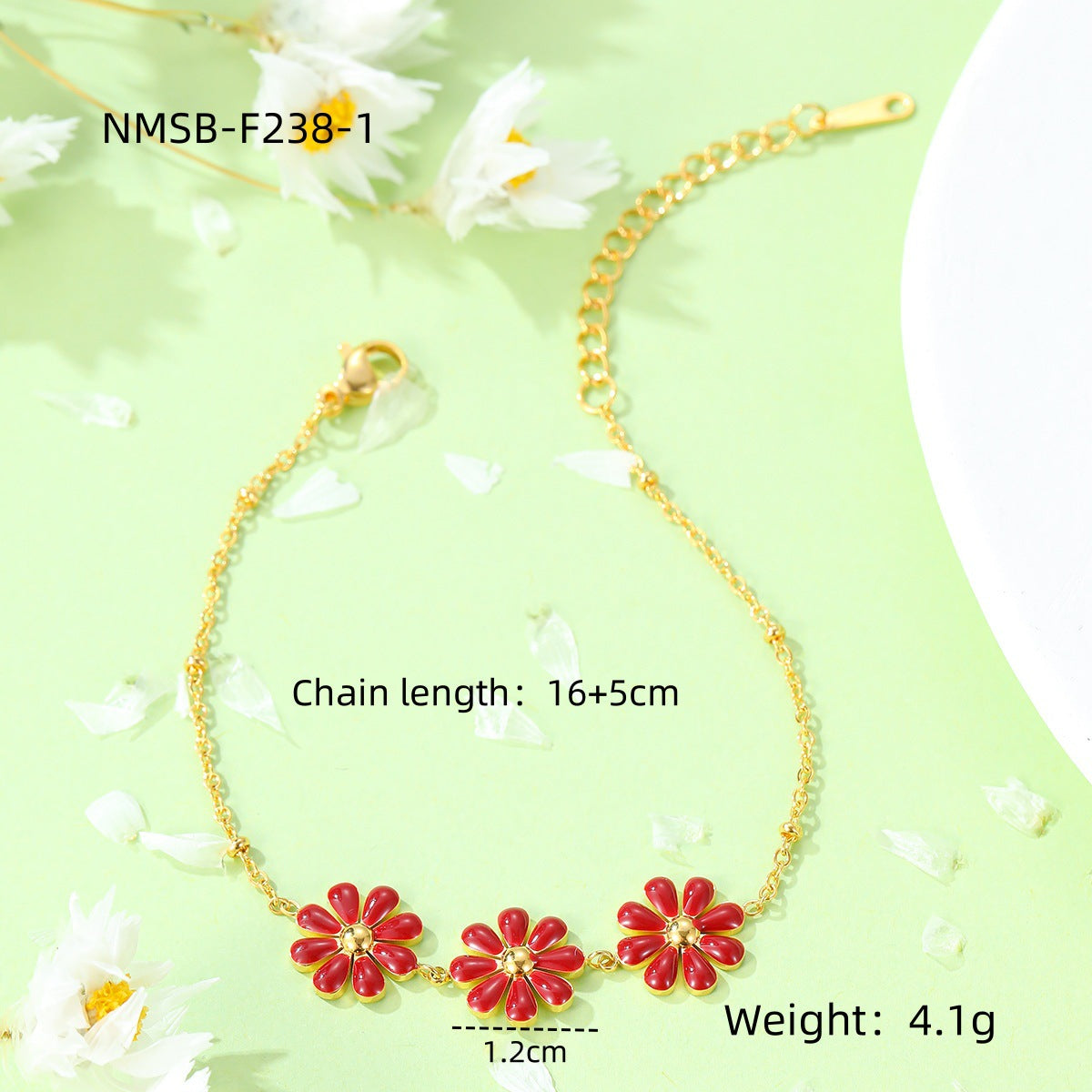 Sweet Minimalist 18K Gold Plated Titanium Steel Daisy Pearl Enamel Bracelet for Women