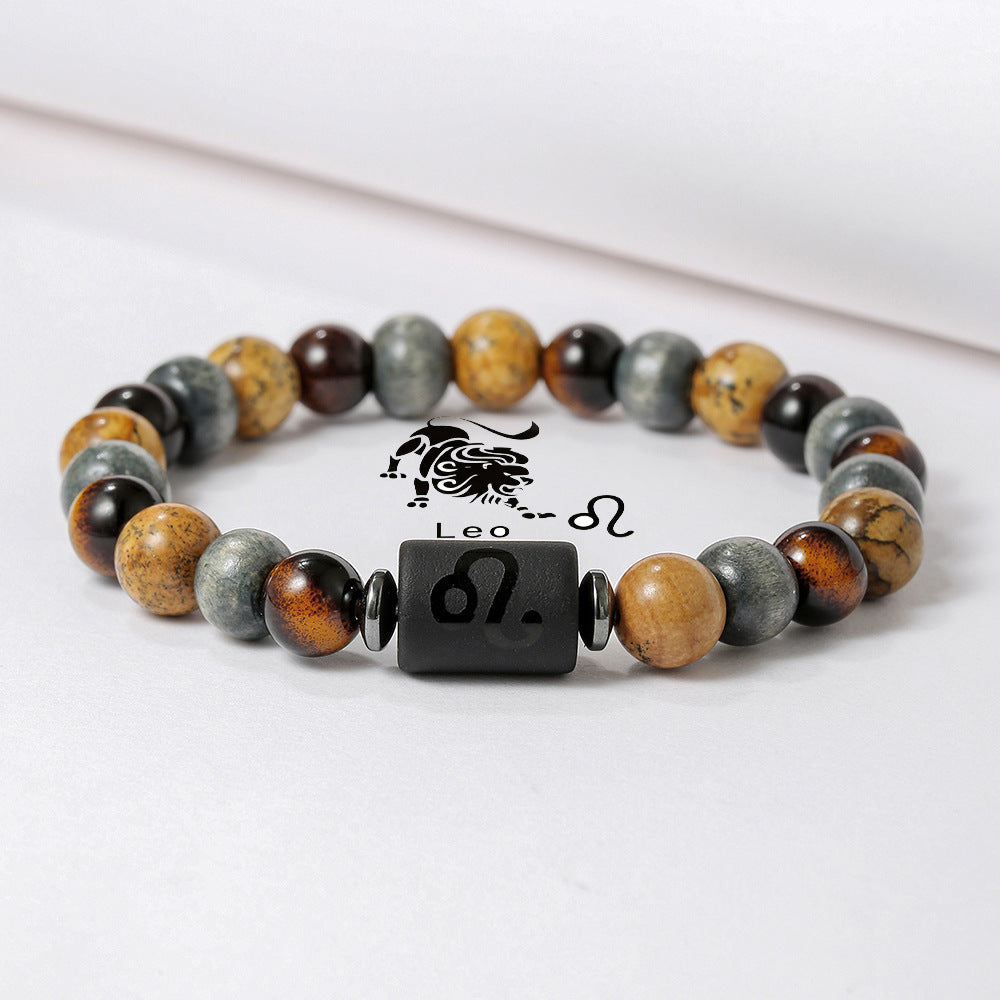 Handmade Round Tiger's Eye Beaded Bracelet Zodiac Constellation Design Unisex