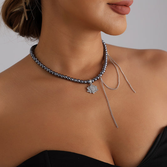 Sweet Streetwear Floral Geometric Rhinestone Inlay Spray Painted Plated Alloy Necklace for Women