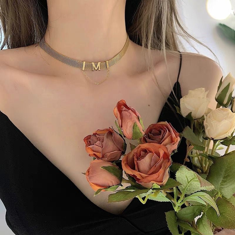Letter Titanium Steel Plated Choker Necklace for Women