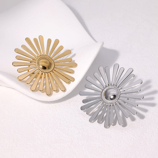 Minimalist Vintage Gold Plated Geometric Round Sunflower Stainless Steel Ring for Women