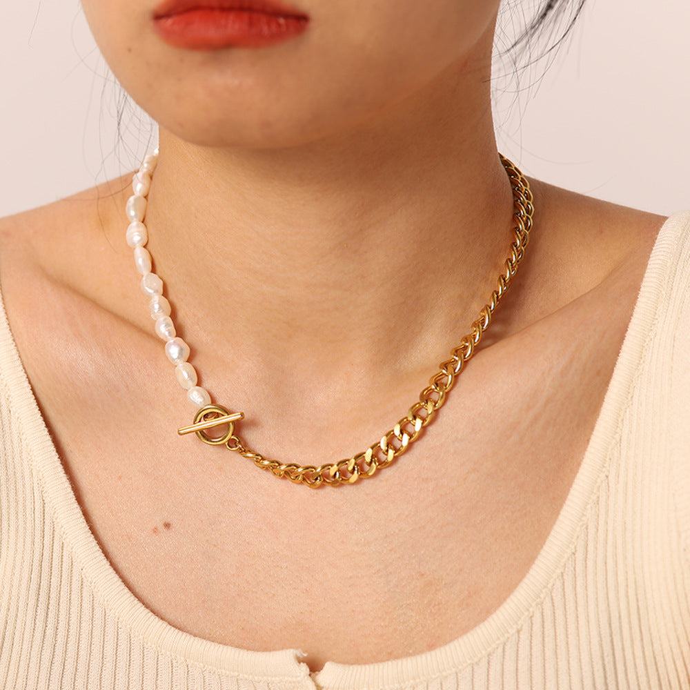 Collar colgante redondo geométrico para mujer con cadena cubana de acero inoxidable y colgante de acero de titanio, acabado galvanizado