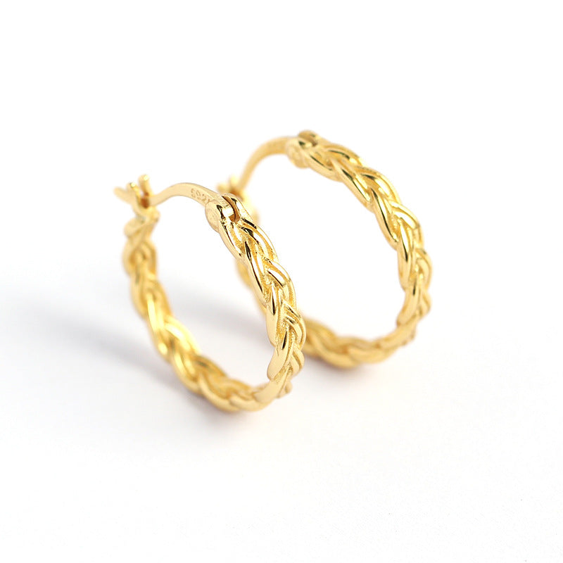 Minimalist Vintage 925 Sterling Silver Geometric Woven Hoop Earrings for Women
