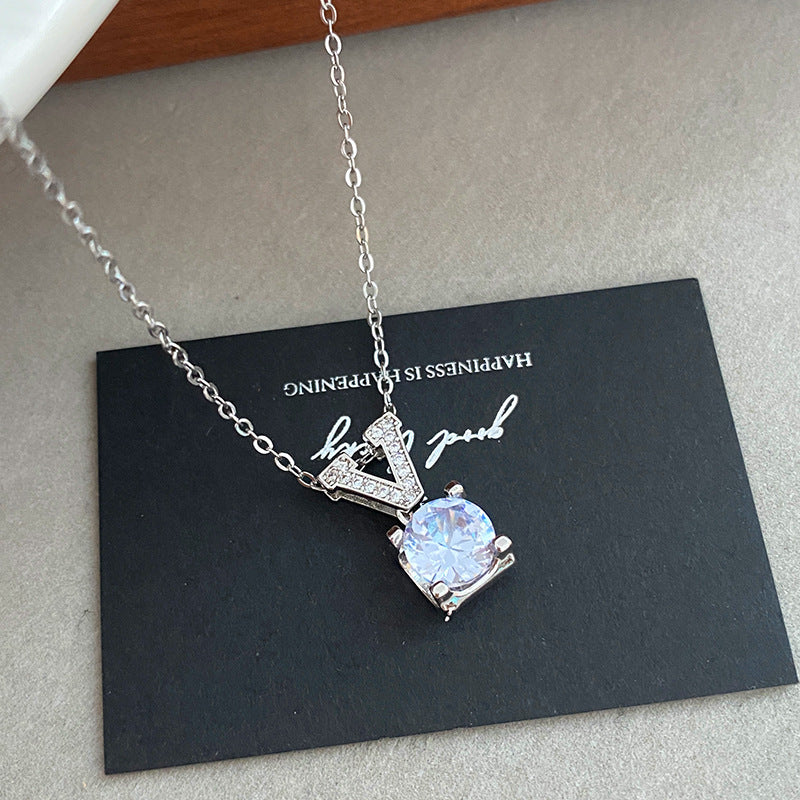 Minimalist Luxury Micro-Set Cubic Zirconia Letter Titanium Steel Necklace