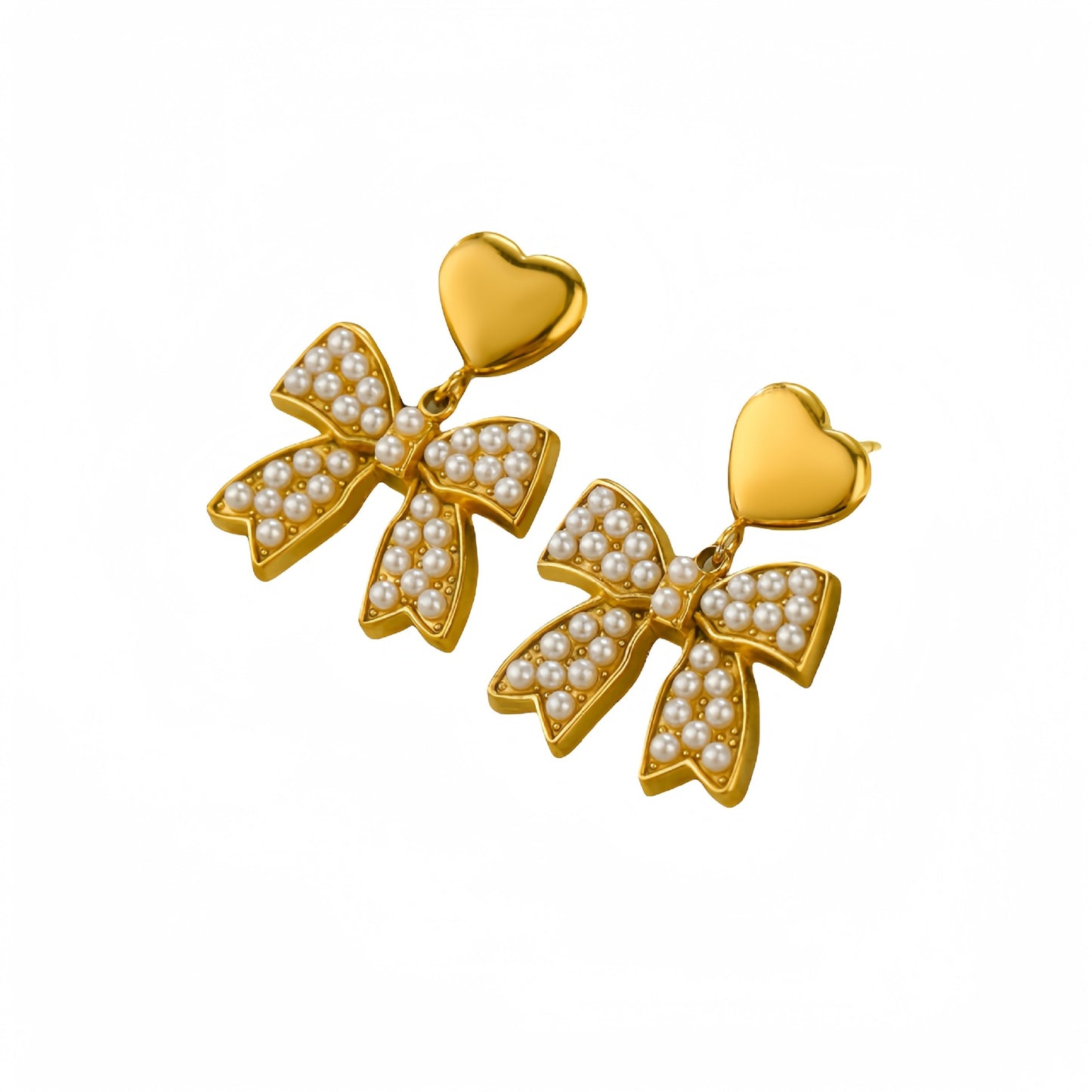 Pendientes elegantes de acero de titanio con lazo para mujer con detalles de pedrería, aretes de acero inoxidable en forma de corazón, minimalistas y versátiles