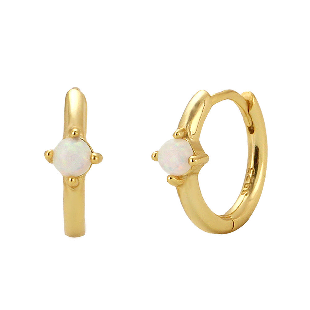 Pendientes minimalistas de plata de ley S925 con incrustaciones de ópalo y diseño geométrico para mujer