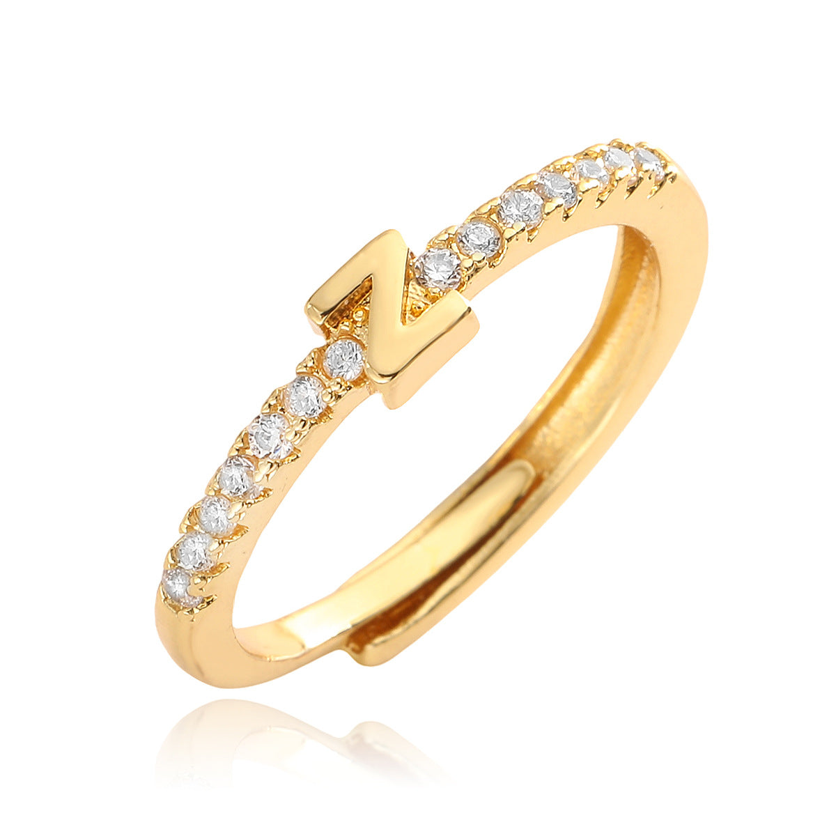 Anello in Rame Geometria Minimalista con Placcatura in Oro 18K e Zirconia Cubica, Design Regolabile a Lettera per Donna