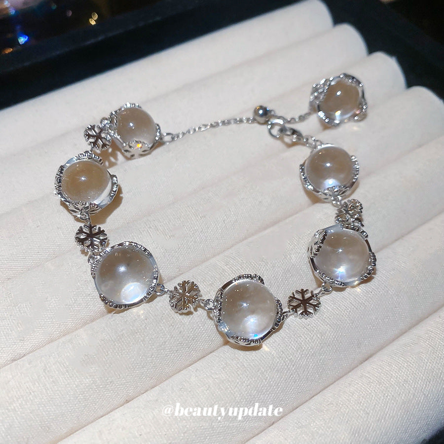 Pulsera Minimalista de Copo de Nieve de Cristal con Cuentas para Mujer con Diseño Geométrico y Floral, Pulsera de Lujo Hecha a Mano