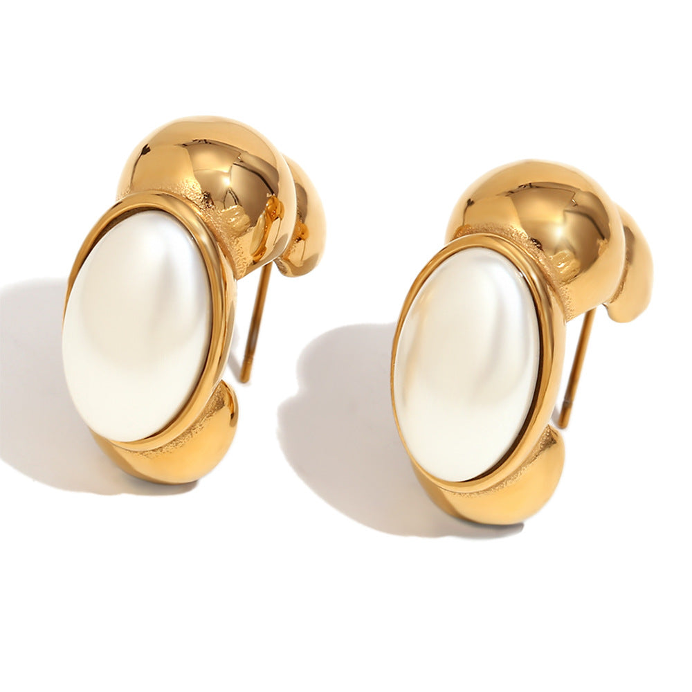 Orecchini da donna minimalisti geometrici in acciaio inossidabile placcato oro 18 carati con bruco bianco
