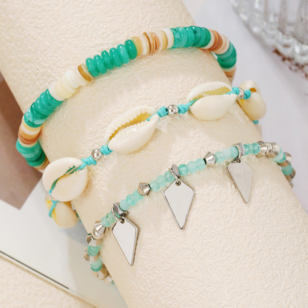 Bohemian Geometric Wood Turquoise Adjustable Anklet