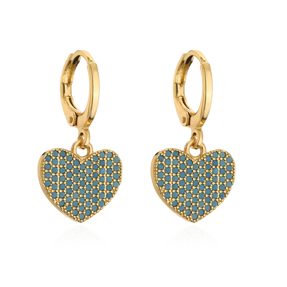Minimalist Heart-Shaped Copper Earrings with 18K Gold Plating and Zircon Inlay